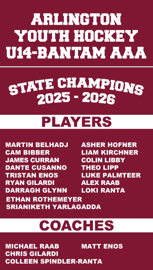 Arlington Youth Hockey U14 Bantam AAA - State Champions 2025-2026